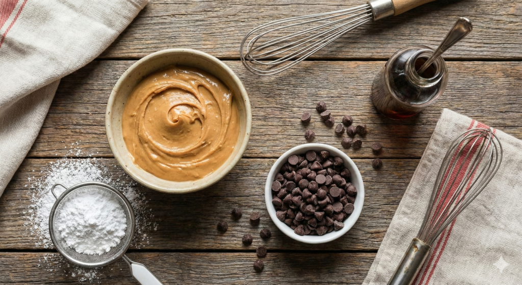 Flat-lay of peanut butter,