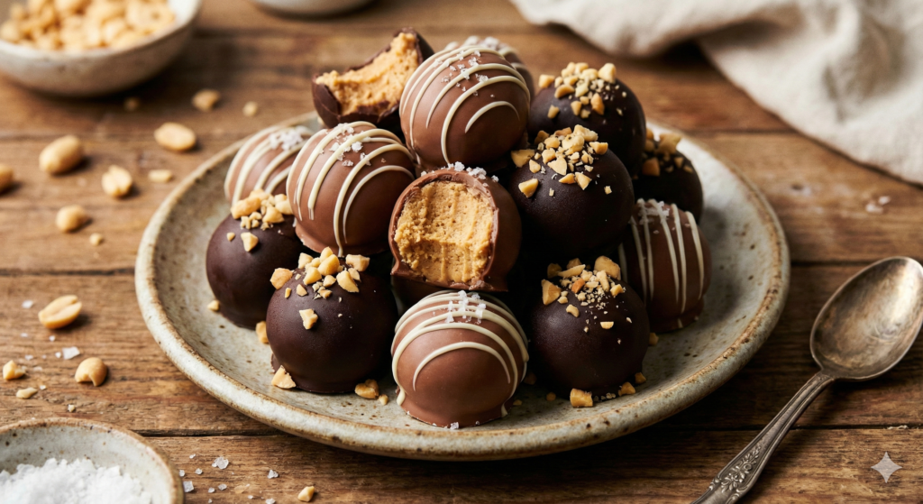 The Ultimate No-Bake Peanut Butter Balls Recipe (close-up, “wow” shot) 